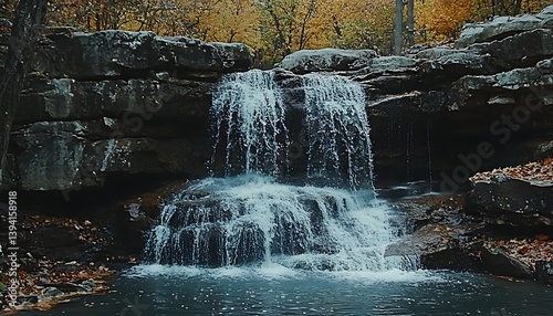 Autumn Waterfall in Woods
