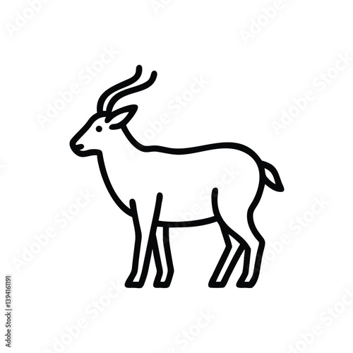 Black Outline Icon of an Antelope, Wildlife, Animal, Mammal