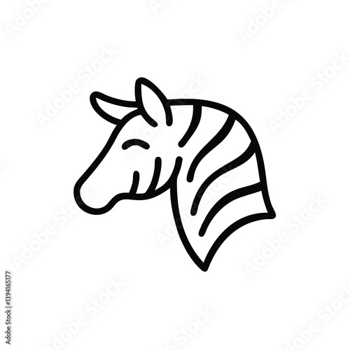Simple Zebra Head Profile, Line Art, Black and White Icon