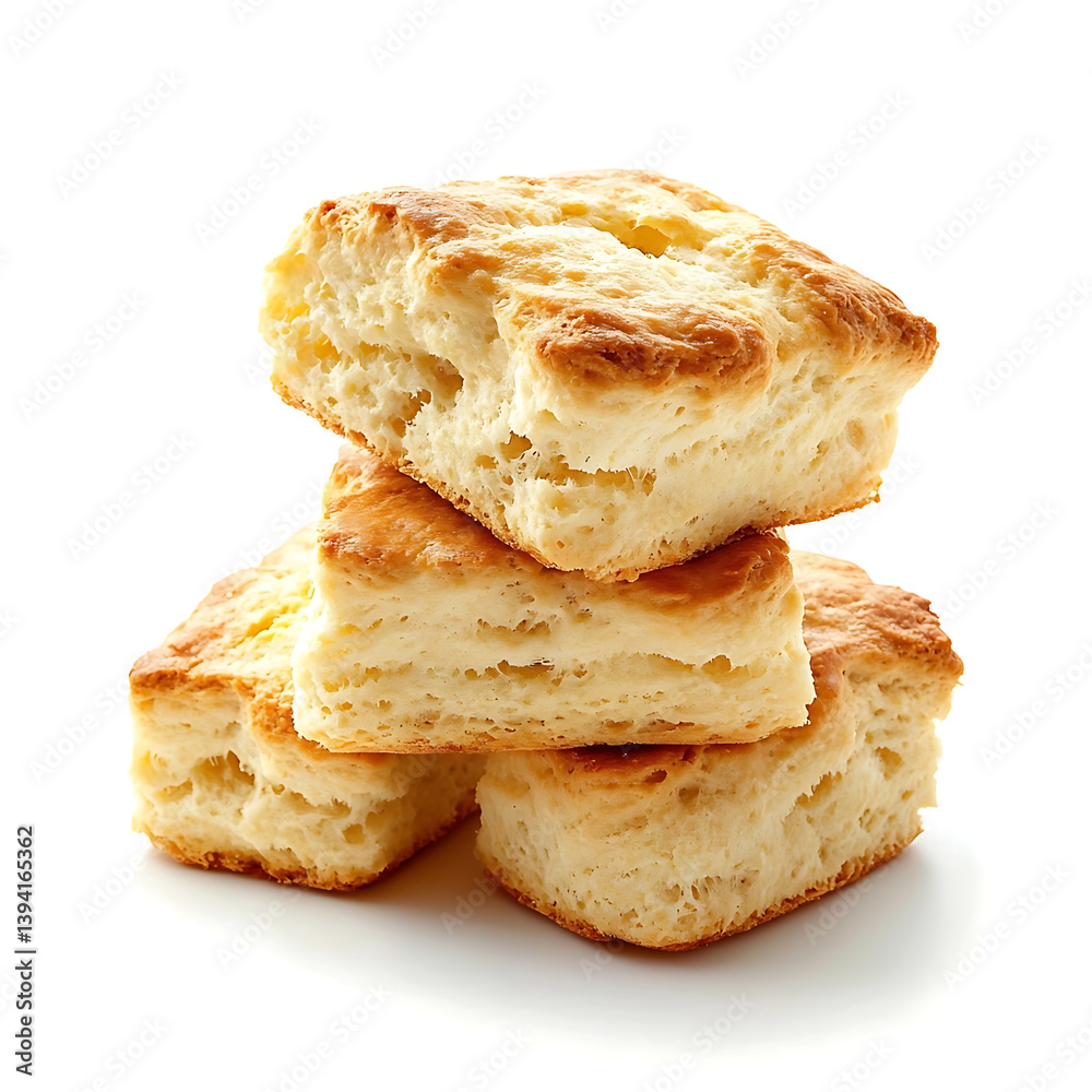 Fluffy and golden scones with a light, crumbly texture and soft interior, isolated white background Fluffy and golden scones with a light, crumbly texture and soft interior, isolated white background