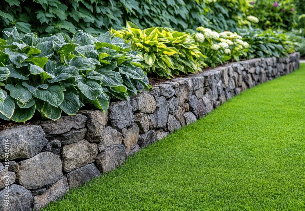 Obraz premium stone wall with green grass