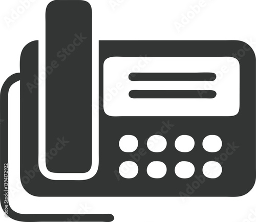 Detailed Dark Gray Landline Phone Icon with Keypad and Transparent Background
