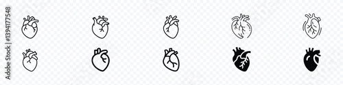 Anatomical heart icon set, Human heart icon, Heart flat line icon. Human anatomy heart icon, heartbeat, cardiovascular, anatomy