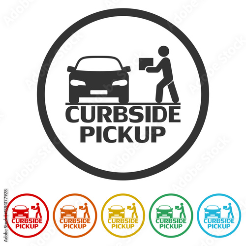 Curbside pickup glyph icon. Set icons in color circle buttons