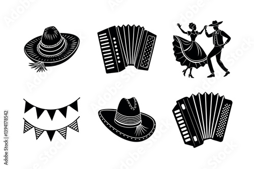 Festive Black and White Icons of Latin American Music and Dance