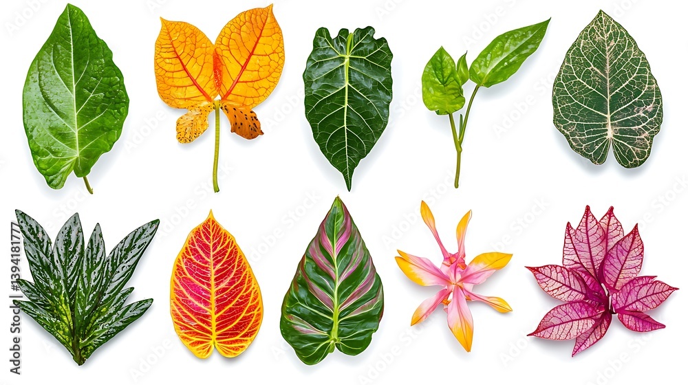 Fototapeta premium collection of leaf and flower on white background ,seamless pattern background ,isolated on white , 