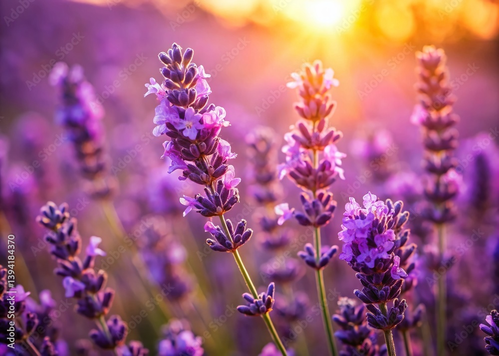 Obraz premium Closeup View of a SunDrenched Tuscan Lavender Field Macro Photography Captures the Exquisite Purple Hues