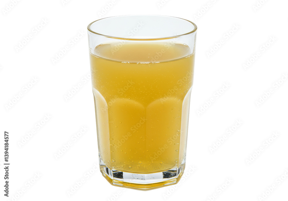 Refreshing glass of golden beverage with bubbles, isolated on white background Refreshing glass of golden beverage with bubbles, isolated on white background