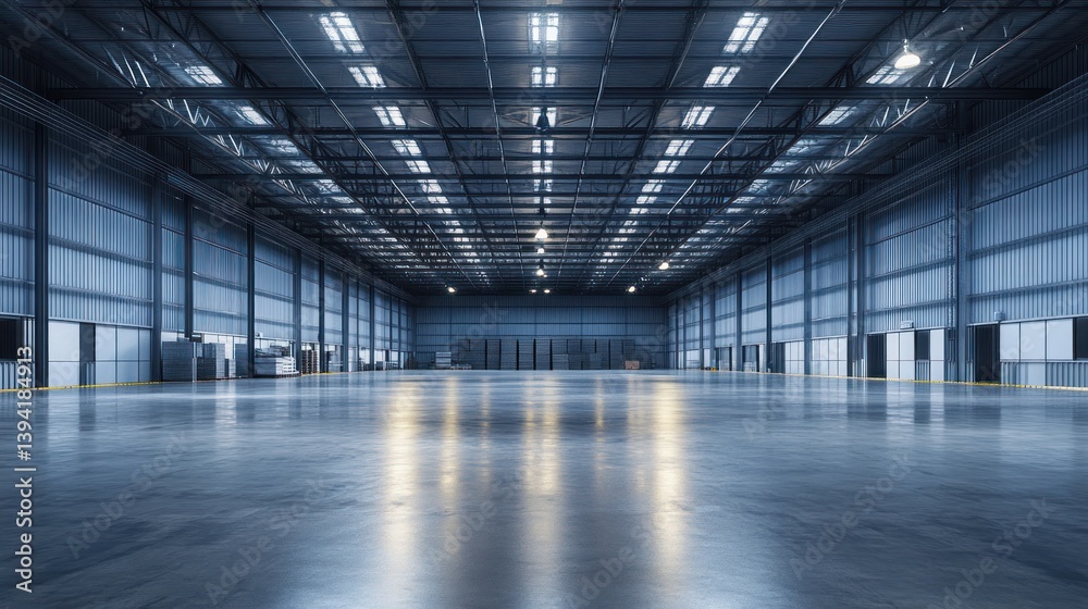 Vast empty warehouse interior with polished concrete floor and high ceiling. Vast empty warehouse interior with polished concrete floor and high ceiling.