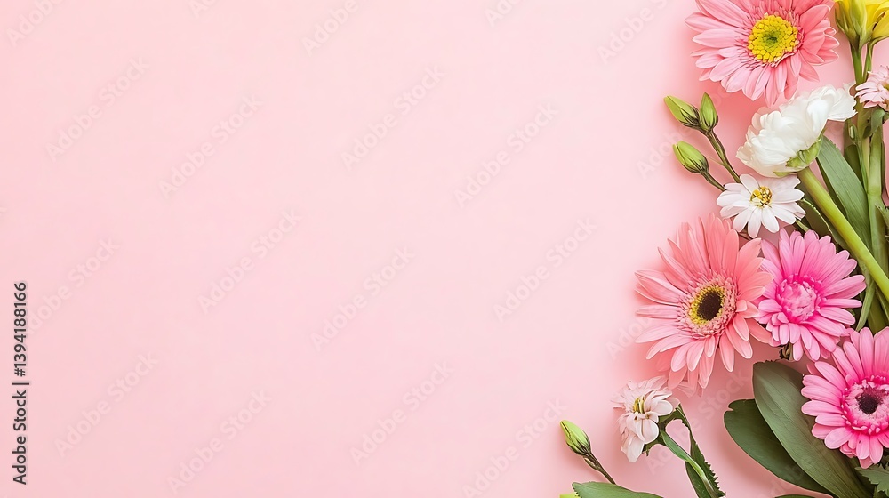 Fototapeta premium Floral arrangement on soft pink background creating a tranquil backdrop