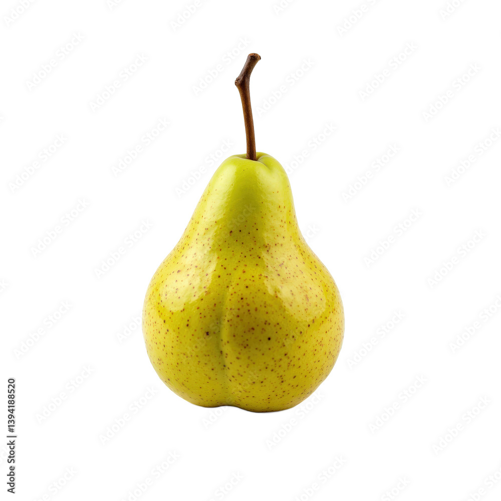 A fresh, ripe pear with a smooth, greenish-yellow skin and small brown spots, isolated on a transparent background. A fresh, ripe pear with a smooth, greenish-yellow skin and small brown spots, isolated on a transparent background.