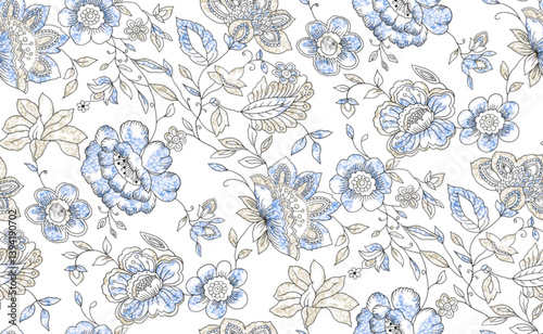 Fototapeta Naklejka Na Ścianę i Meble -  watercolor traditional flower pattern on white background