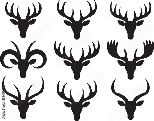 set of deer Head silhouettes