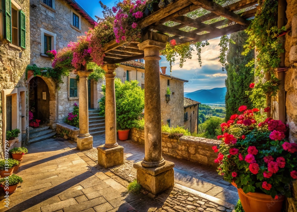 Fototapeta premium Enchanting Umbrian Hill Town Square A Macro Perspective of Italian Charm