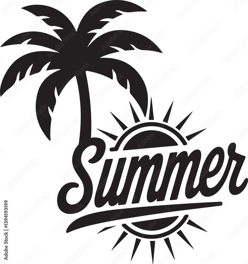Naklejka premium Summer, Summer Text, Sun, Palm Tree, Summer T-shirt Design