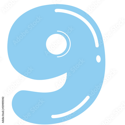 Blue number nine in a playful cartoon style. Ideal for educational visuals, children’s books, posters, learning games, and projects that need cheerful and bold numeric design.