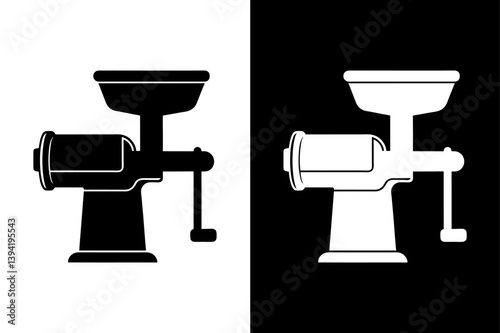Black & White Meat Grinder Icon  Kitchen Appliance Silhouette Vector.