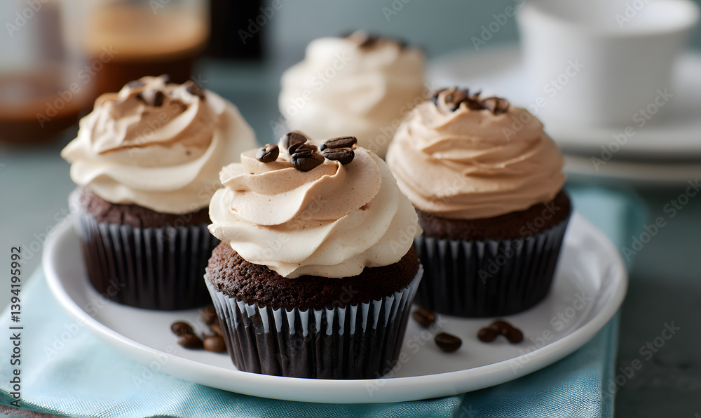 Chocolate Coffee Cream Cupcakes, Generative AI Chocolate Coffee Cream Cupcakes, Generative AI