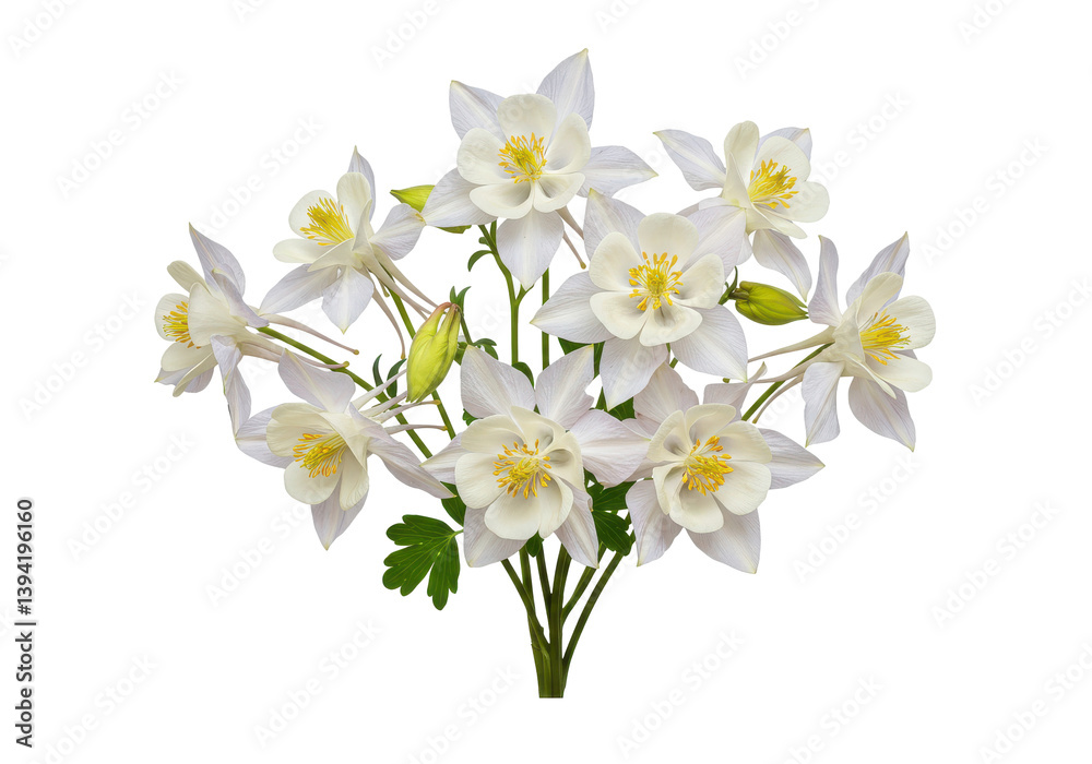 Fototapeta premium Beautiful bouquet of white flowers with yellow centers on a black background