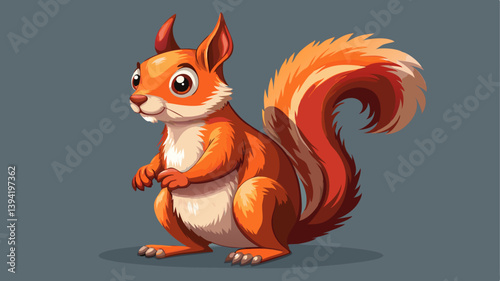 Studio shot of a eurasian red squirrel standing on its hind legs against a grey background