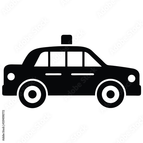 Classic Black Taxi Cab Silhouette Vector Illustration For Transportation Concepts.