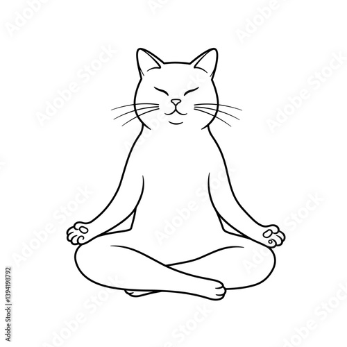 Cat Meditating in a Zen Position Against a White Background  