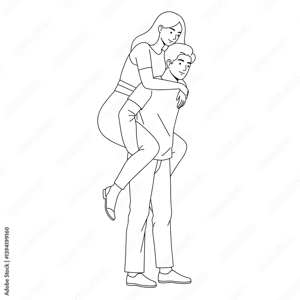 Romantic piggyback ride between a couple in a playful moment Romantic piggyback ride between a couple in a playful moment