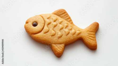 a cat biscuit in the shape of fish on white background