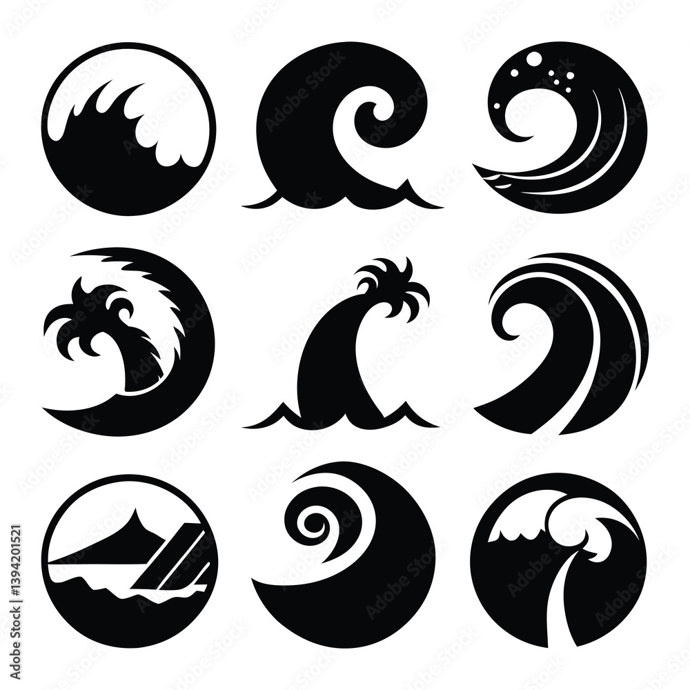 tsunami icons of silhouette vector illustration isolated on white background tsunami icons of silhouette vector illustration isolated on white background