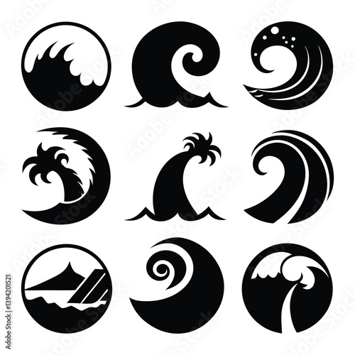 tsunami icons of silhouette vector illustration isolated on white background