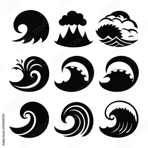 tsunami icons of silhouette vector illustration isolated on white background