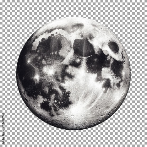 A detailed and realistic illustration of the moon, High-Resolution Moon Surface with Blurred Central Area on transparent background, png, psd
