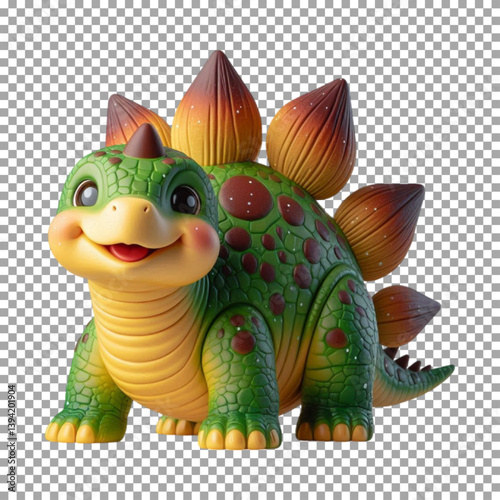A friendly Stegosaurus, its distinctive back plates, Charming Cartoon Dinosaur with Adorable Features on transparent background, png, psd
