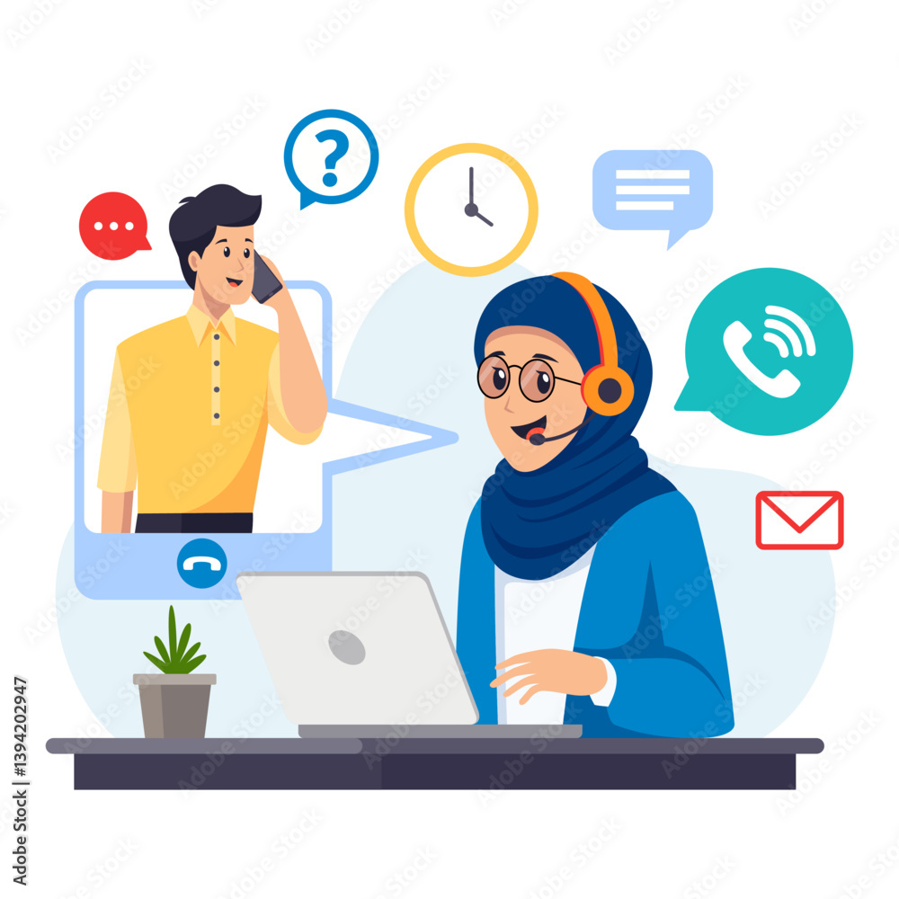 vector illustration of a muslim female customer service wearing a hijab vector illustration of a muslim female customer service wearing a hijab
