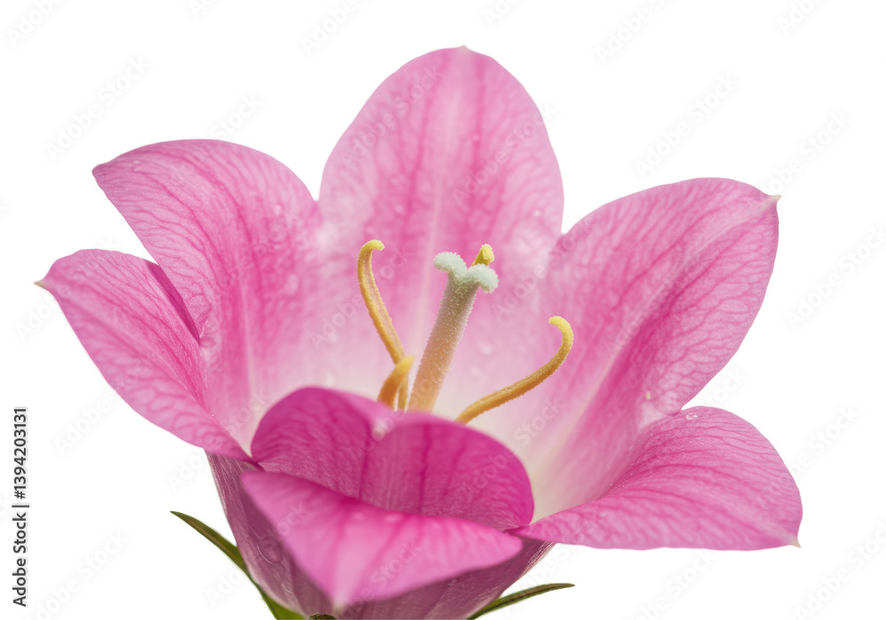 Naklejka premium Close-up of a vibrant pink flower with delicate petals and raindrops, showcasing nature's beauty