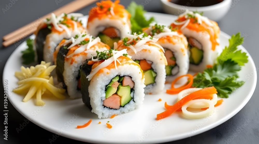 Delicious California Sushi Rolls Fresh Seafood, Avocado, and Crab Delicious California Sushi Rolls Fresh Seafood, Avocado, and Crab