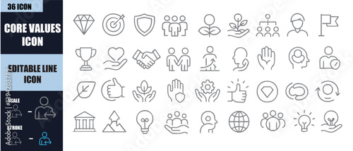 Vector Core Values Icons Set – Business Ethics and Company Culture in Flat Design