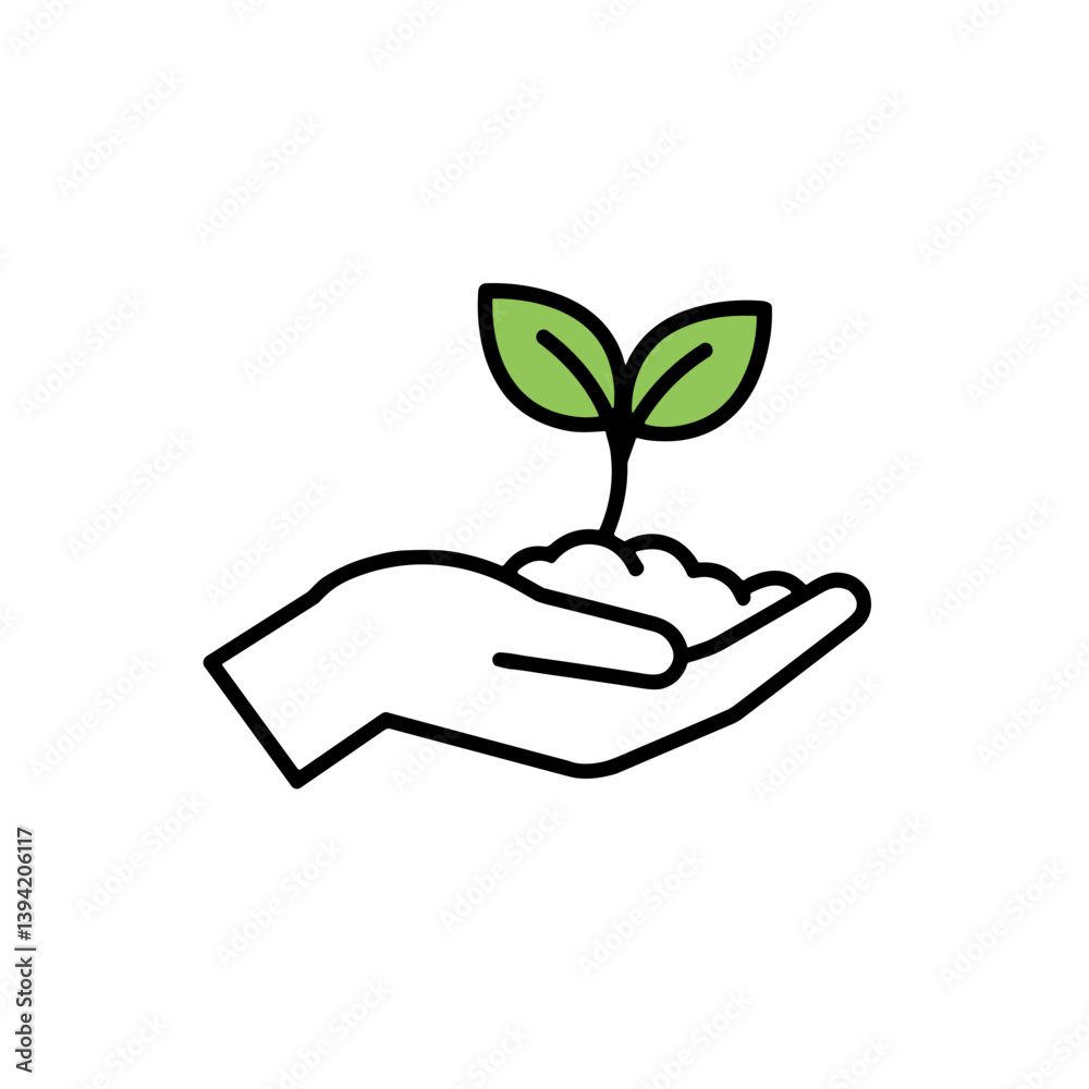 Hand holding a small plant with green leaves Hand holding a small plant with green leaves