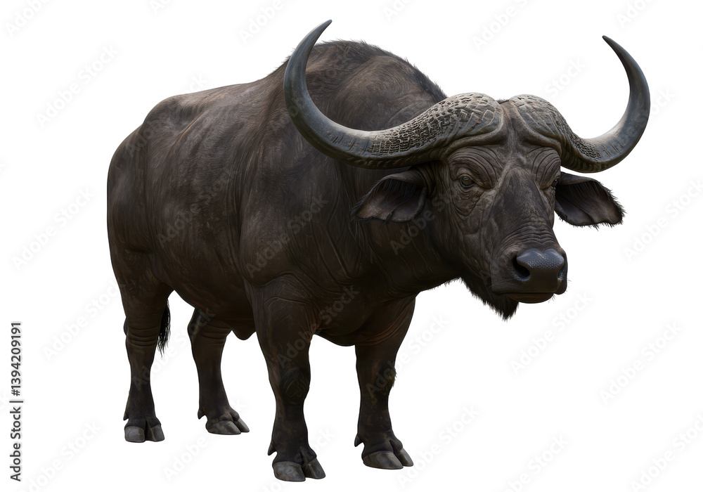 Realistic depiction of a buffalo standing in a natural setting, showcasing its strength Realistic depiction of a buffalo standing in a natural setting, showcasing its strength