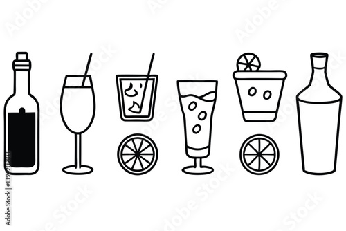 Rum and Coke Line Art Creative Design for Illustration Artwork  