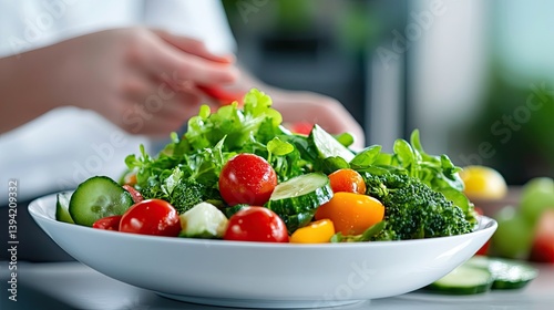 Serving fresh vegetables on one snow-white plate 