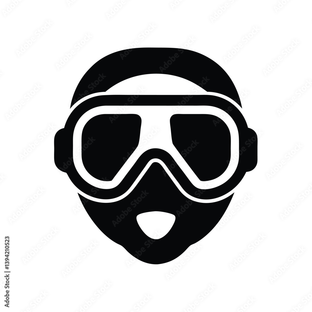Scuba Diver Mask Silhouette Icon For Snorkeling And Underwater Diving In Black Color. Scuba Diver Mask Silhouette Icon For Snorkeling And Underwater Diving In Black Color.