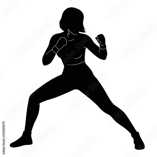 Female boxer fighting in a dynamic pose silhouette  