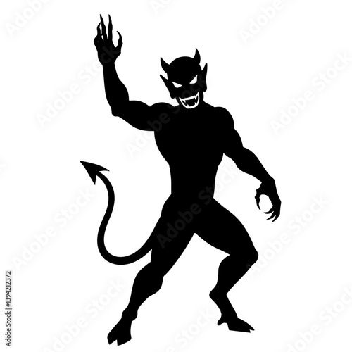 Demon silhouette with raised hand in a dynamic pose  