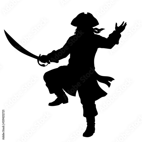 Pirate silhouette brandishing sword in dynamic pose  