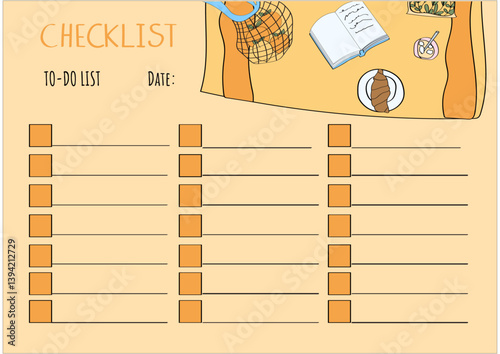 Checklist template with picnic graphic elements. Planner for daily and weekly organizing.