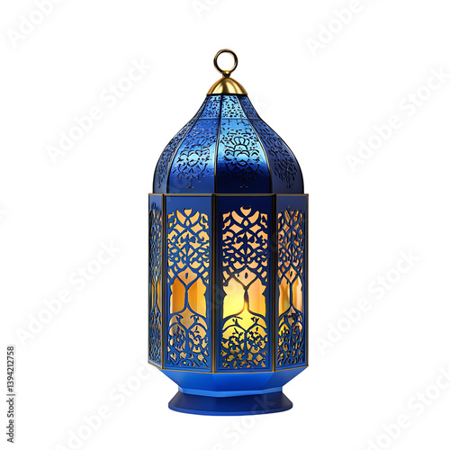 Obraz na płótnie A decorative lantern with intricate filigree metalwork and a softly glowing candle in the center, designed in a vertical hexagonal form and isolated on a dark backdrop w salonie