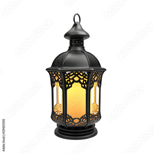 Obraz na płótnie A decorative lantern with ornate cutout patterns and a lit candle placed inside, featuring a round handle and intricate metal design standing upright on a dark background w salonie