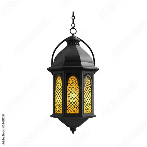 A decorative lantern with ornate cutout patterns and a lit candle placed inside, featuring a round handle and intricate metal design standing upright on a dark background