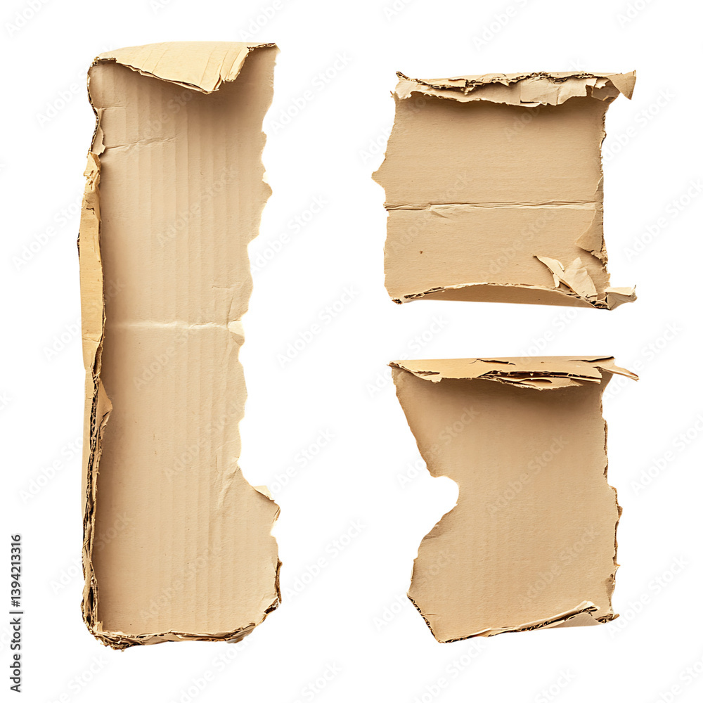 A torn cardboard frame with rugged and jagged edges forming a square border around an empty central space, placed against a dark isolated background for high contrast